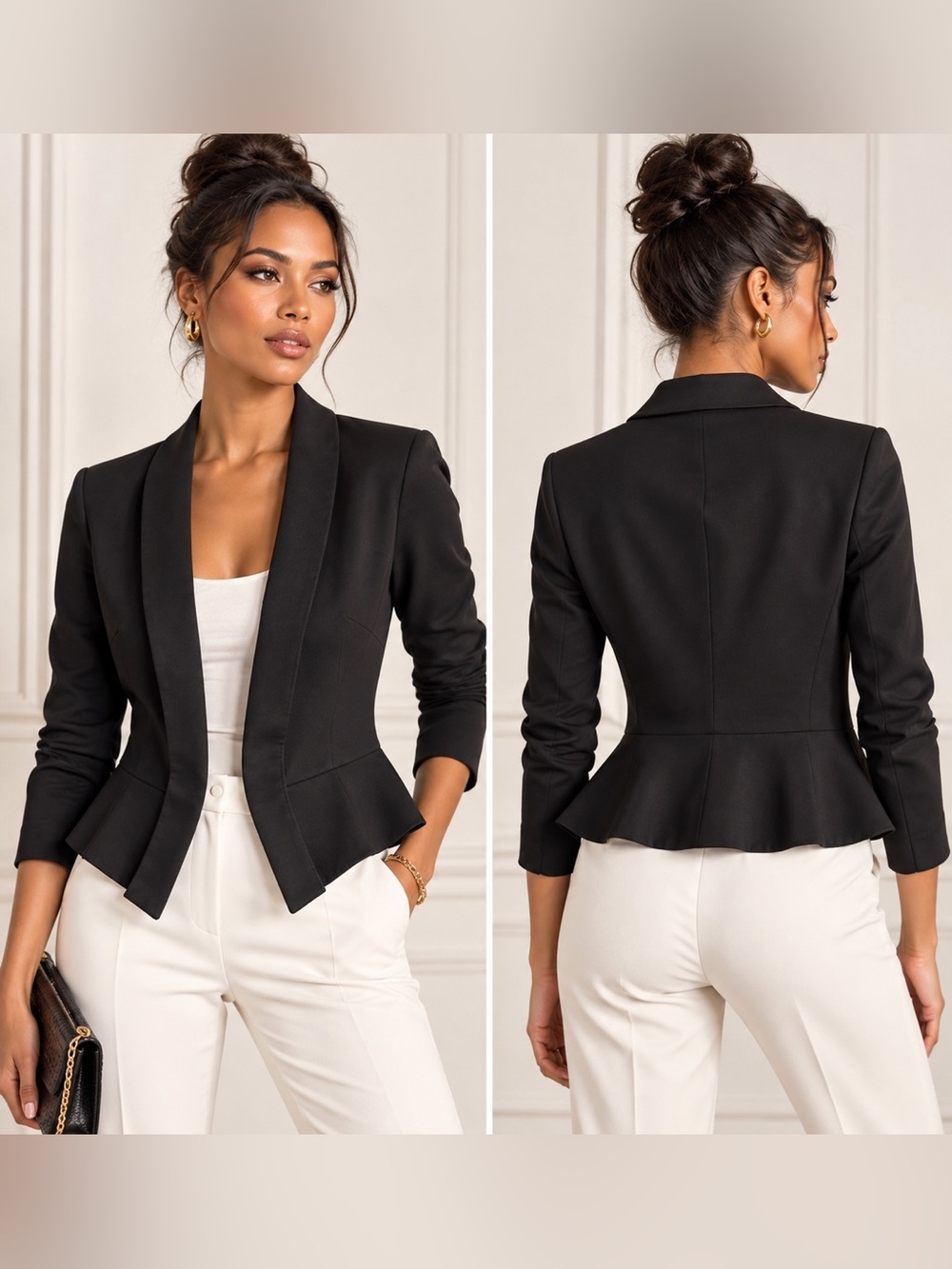 White House Black Market Black Peplum Blazer Tailored Career Jacket 2
